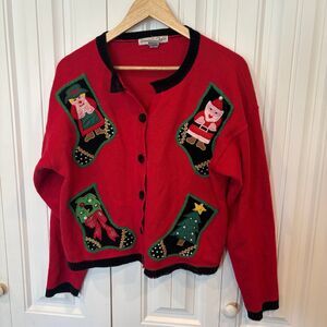 Samantha Taylor Red Christmas Stocking Cardigan‎ Size Large